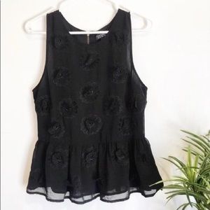Topshop Black 3D Floral Peplum Blouse